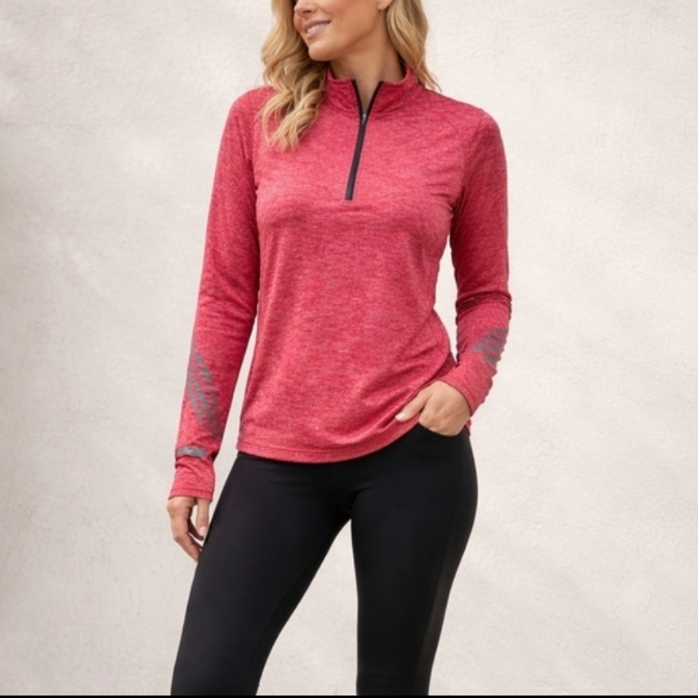 Adidas Quarter Zip Athletic Pullover Size M Red Heather Training Top NWT